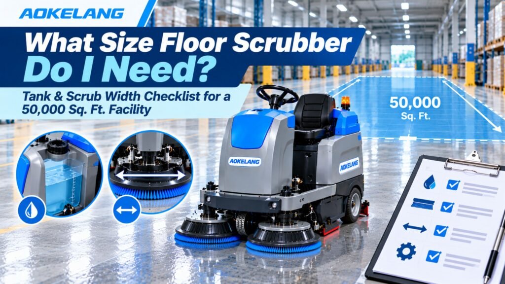 What Size Floor Scrubber Do I Need? Tank & Scrub Width Checklist for a 50,000 Sq. Ft. Facility
